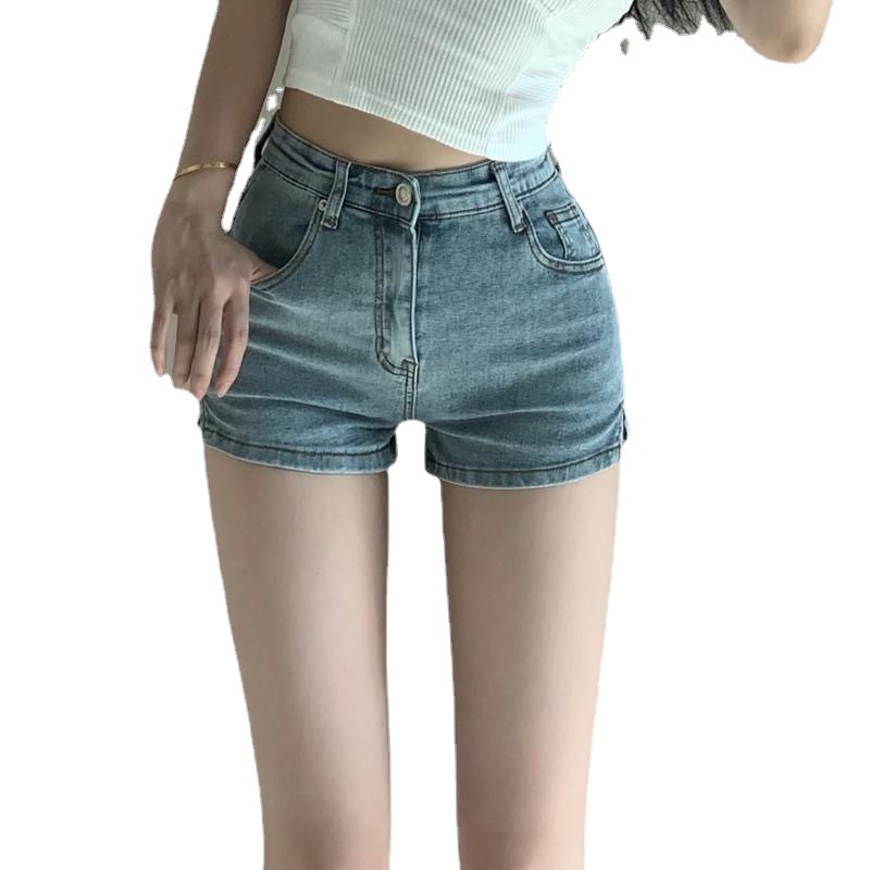 Quần Đùi denim lưng cao co giãn xẻ tà nhỏ mùa hè cho bigsize  jean nữ ngắn
