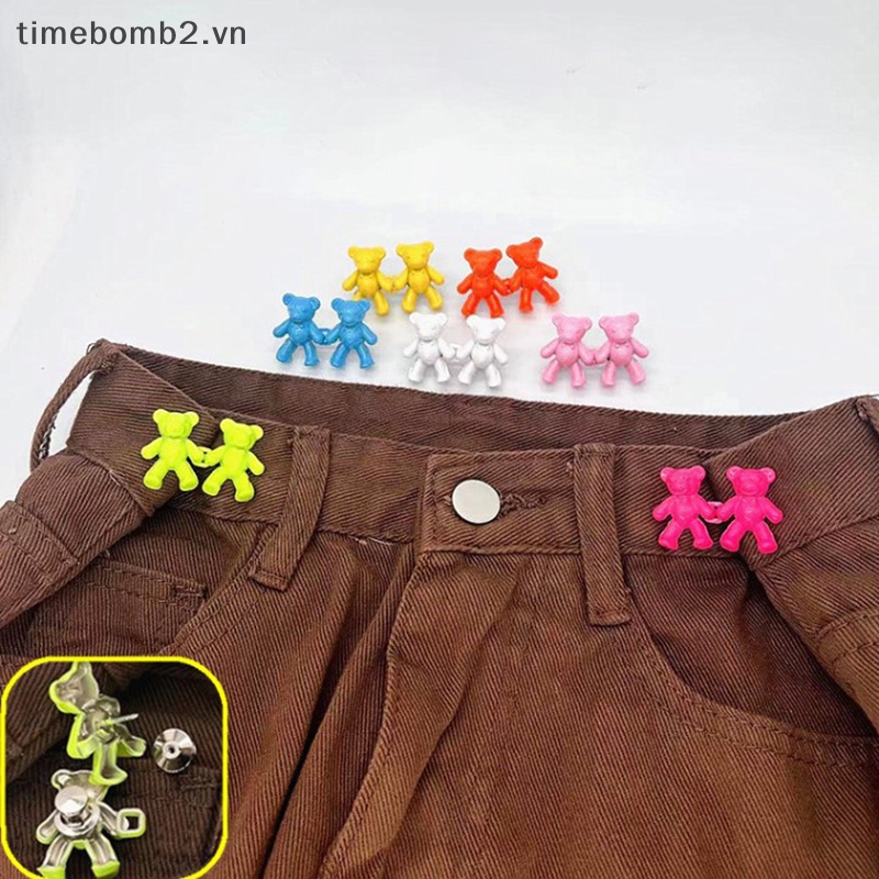 {Timebomb} Set 2 Nút Kim Loại Hình Gấu Có Thể Tháo Rời Cài Nút May Quần Jean Không Cần Khóa Phù Hợp Với Eo.