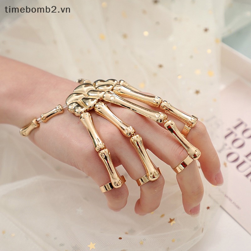 {Timebomb} Vòng Đeo Tay Hình Bộ Xương Bàn Tay Có Thể Điều Chỉnh Phong Cách Gothic