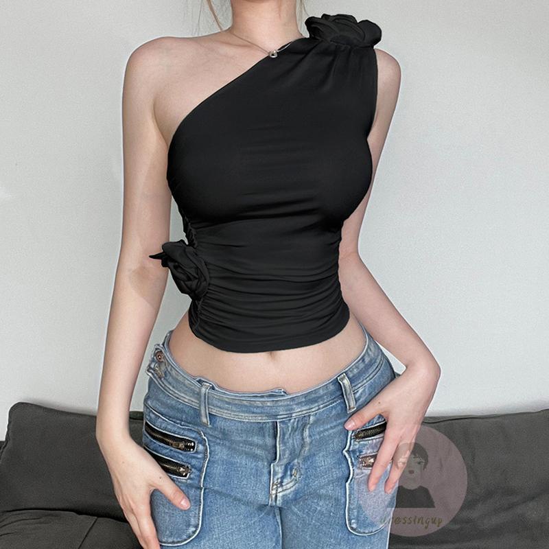 Áo Hai Dây Hở Vai Màu Trơn In Họa Tiết Hoa 3D Thời Trang Mùa Hè Cho Nữ