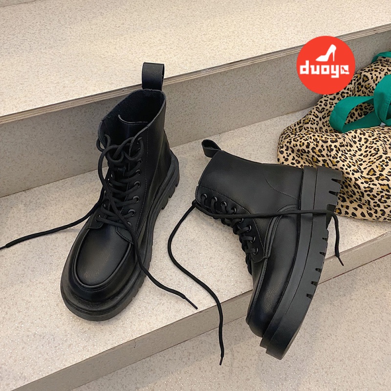 Giày Bốt Martin Màu Đen Kiểu Anh Thời Trang Mùa Hè 2021 Dễ Phối Đồ