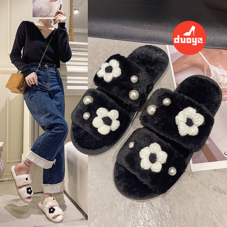 Duoya Dép Cao Su Da Lộn Đế Thấp Hình Chữ T Phong Cách Trường Học