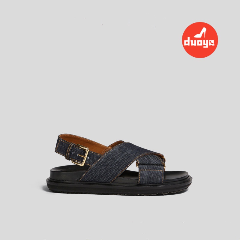 Duoya Tóc Thẳng ~ [Hàng Có Sẵn] Giày Sandal Denim Dây Chéo Hở Ngón Dễ Phối Đồ Cho Nữ Miễn Phí Vận Chuyển