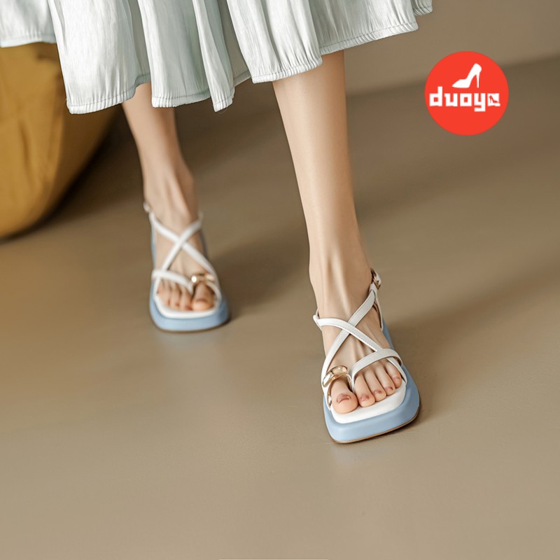 Duoya Tóc Thẳng ~ [Hàng Có Sẵn] Giày Sandal Da Mềm Đế Dày Hở Ngón Thoải Mái Mùa Hè Cho Nữ Miễn Phí Vận Chuyển