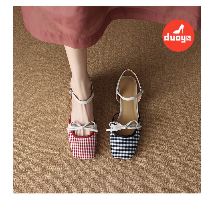 Duoya Tóc Thẳng ~ [Hàng Có Sẵn] Giày Sandal Hở Ngón Gót Dày Hở Ngón Bằng Vải ~ Hàng Có Sẵn Ngọt Ngào Cho Nữ Miễn Phí Vận Chuyển