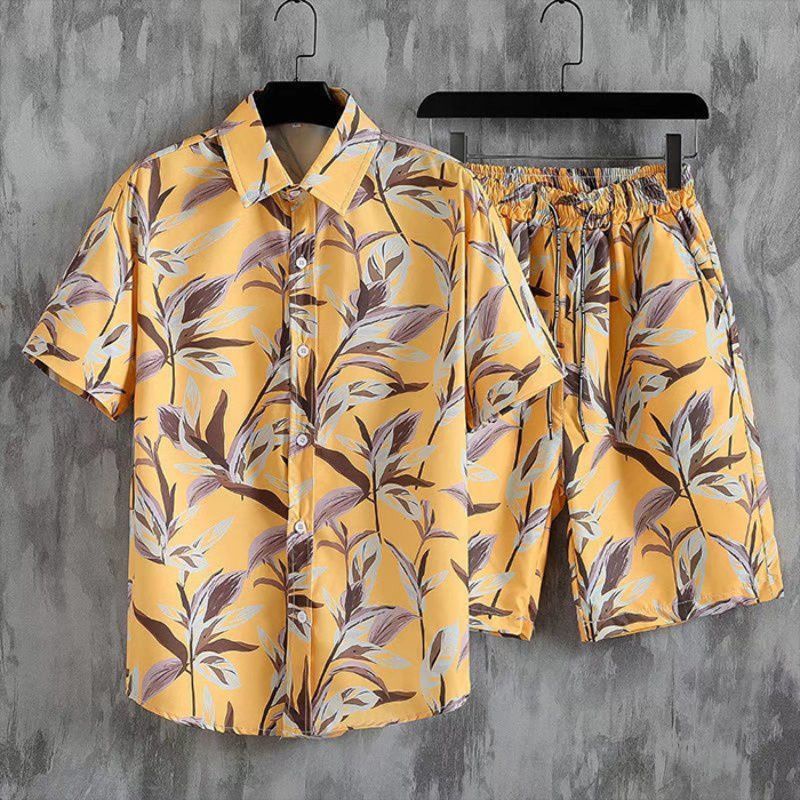 Bộ Áo Sơ Mi Tay Ngắn + Quần Short Đi Biển Dáng Rộng Nhanh Khô In Hoa Kiểu Hawaii Thời Trang Cho Các Cặp Đôi