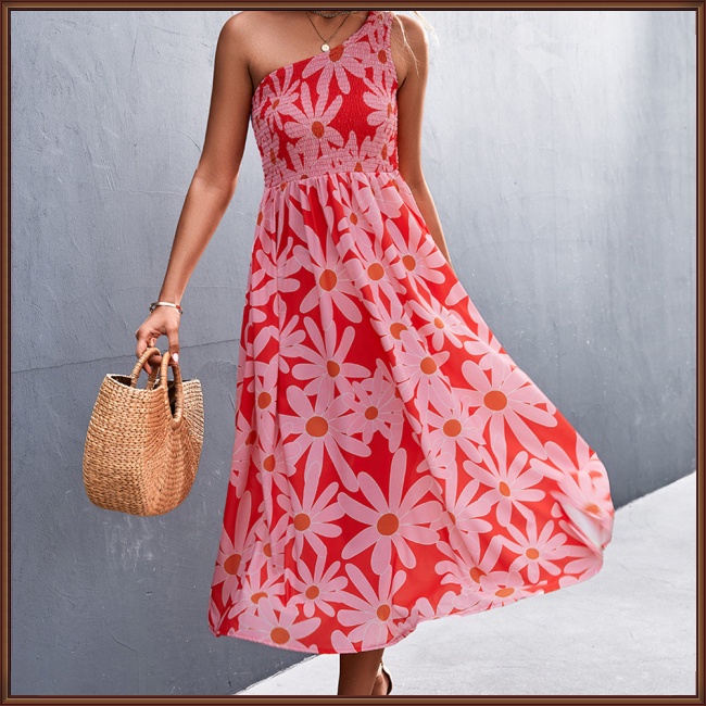 Đầm Không Tay Hở Vai In Hoa Thoáng Khí Thời Trang Mùa Hè Dành Cho Nữ