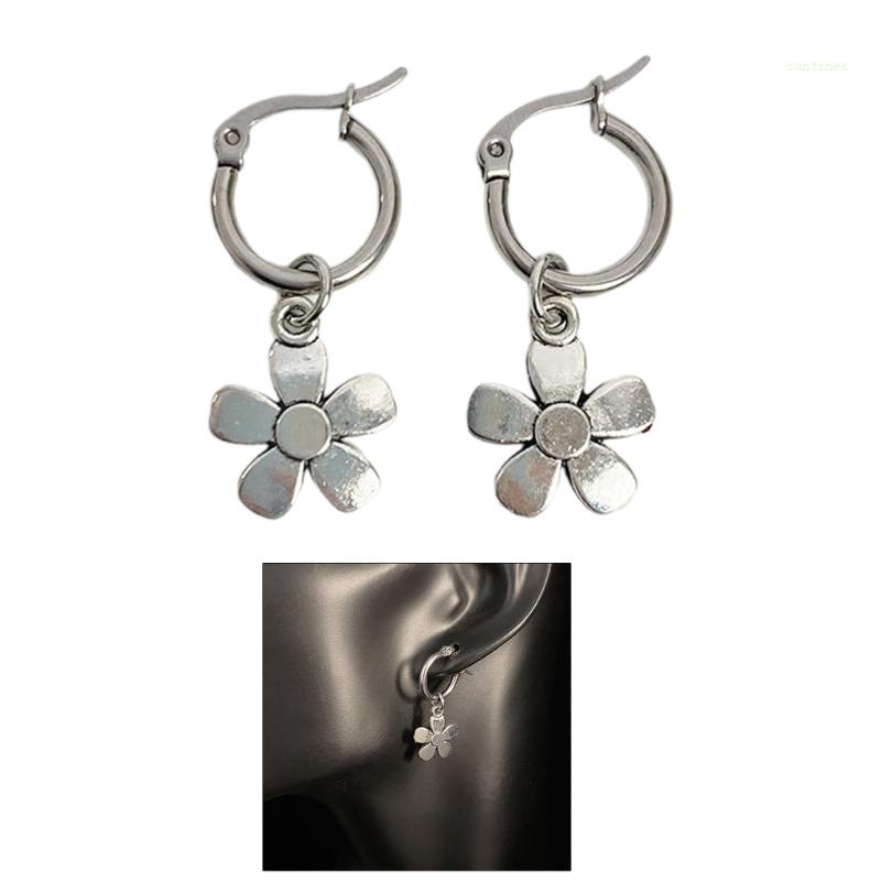 Bông Tai Kim Loại Hình Hoa Phong Cách Hip Hop Thời Trang