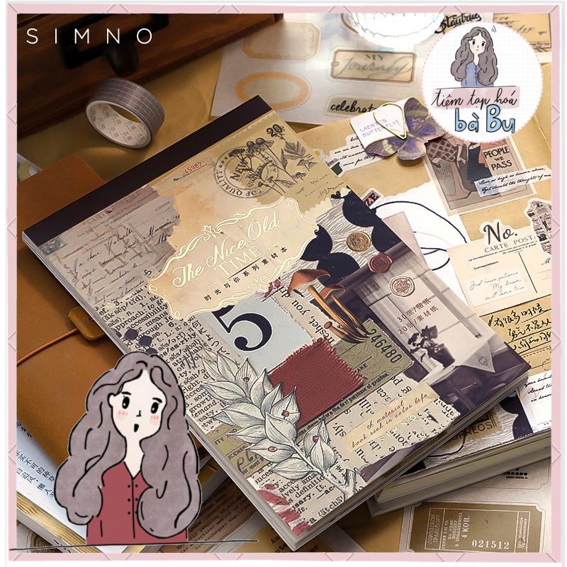 Cuốn 50 tờ stickers cắt sẵn x giấy nền cỡ a5 kiểu cổ điển vintage dùng để trang trí junkjournal (mẫu mới)