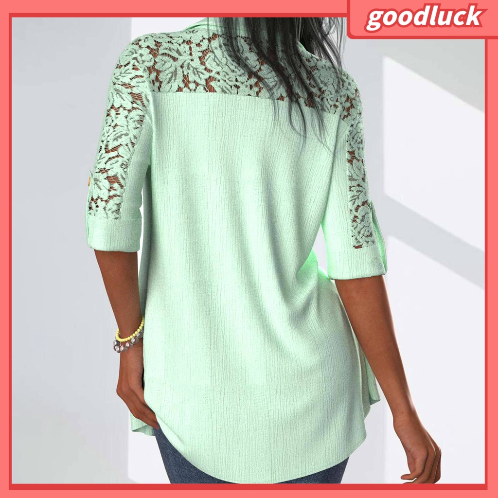 [ULK] Áo Sơ Mi Công Sở Tay Lửng Cổ Bẻ Phối Ren Bèo Một Hàng Nút Thời Trang Cho Nữ