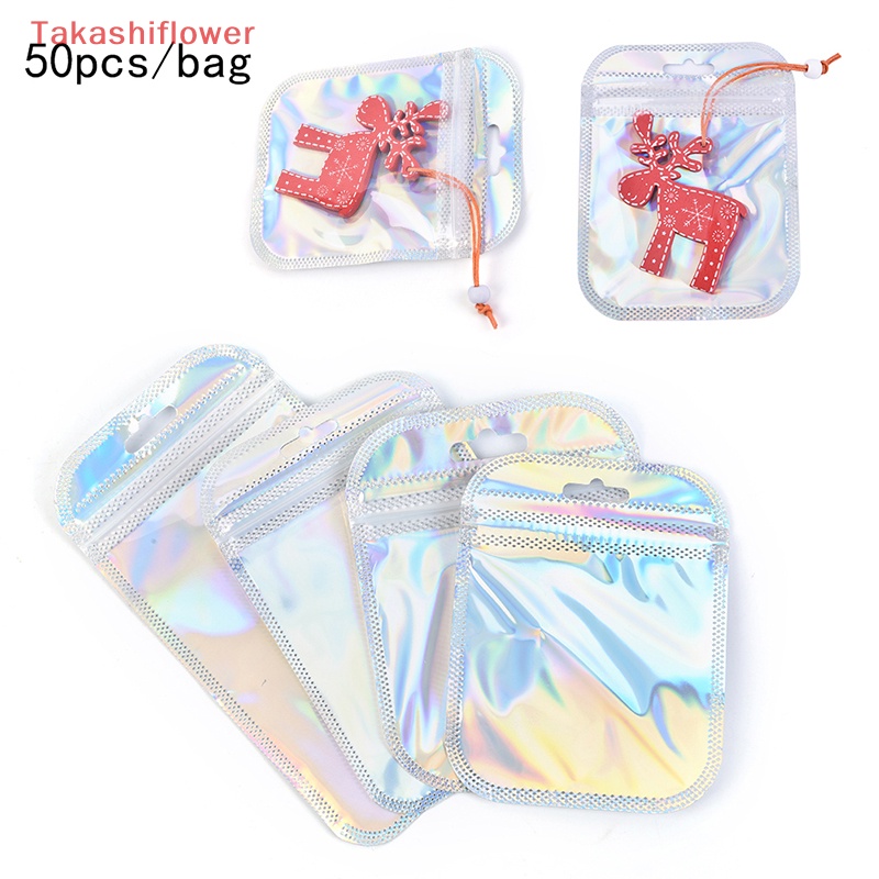 (Takashiflower) 50 Túi Đựng Kẹo Bằng Lá Nhôm Màu Laser Có Khóa Đóng Lại Được