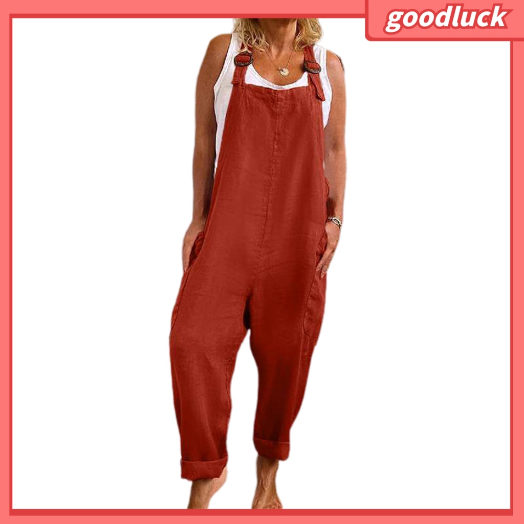 Bộ Áo Liền Quần Hai Dây Màu Trơn Ống Rộng Có Túi Tùy Chỉnh Thời Trang Cho Nữ