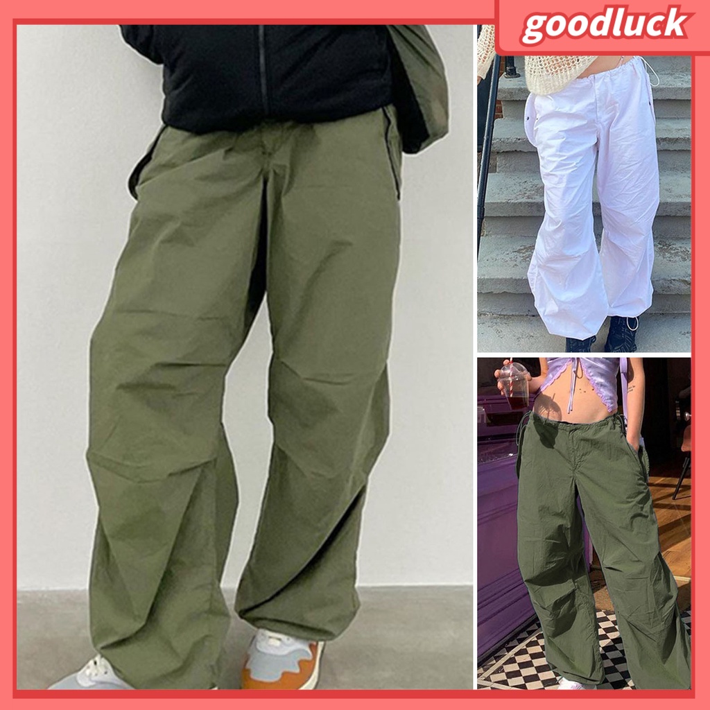 [ULK] Quần Túi Hộp Ống Rộng Lưng Thấp Dây Rút Mặc Hàng Ngày Cho Nữ