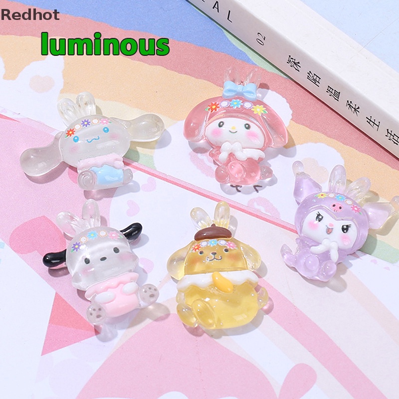 &lt; Redhot &gt; Bộ 5 Miếng Dán Trang Trí Điện Thoại / Cốc Kem Mini Bằng Nhựa Resin Phát Quang DIY