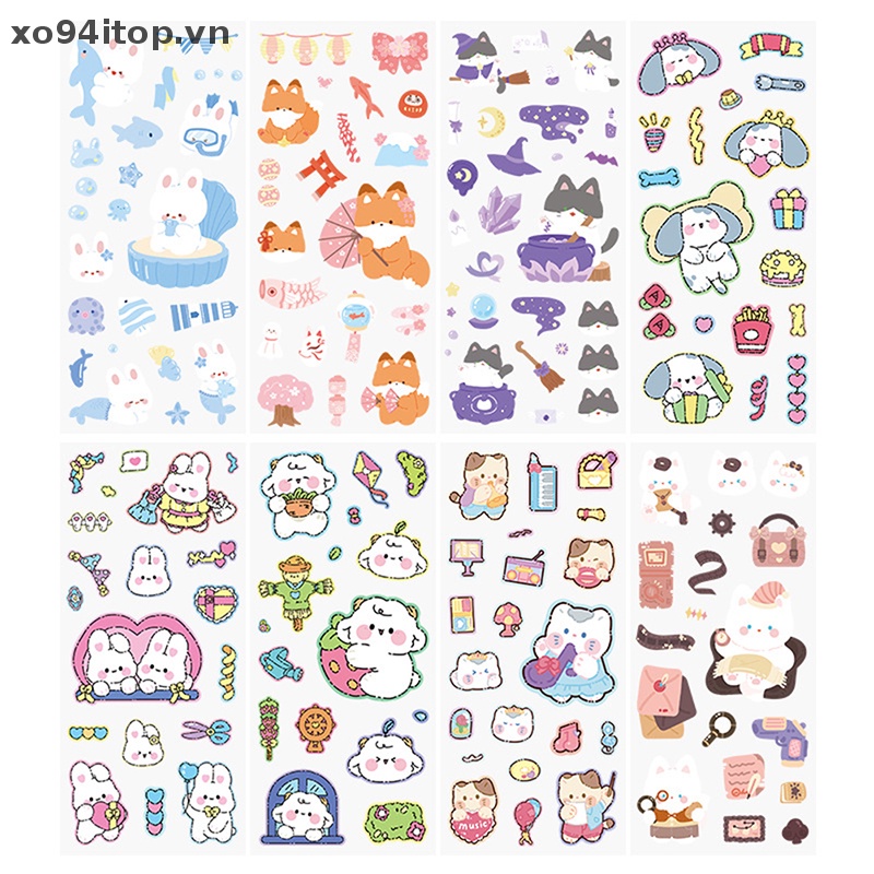 Xoitop Set 5 Miếng Dán Hình Động Vật / Thỏ / Gấu Đáng Yêu Trang Trí Sổ Tay Nhật Ký DIY