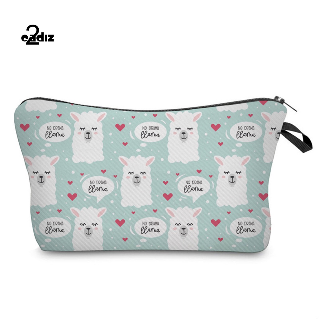 Túi Đựng Mỹ Phẩm Chống Thấm Nước Màu Trơn Có Khóa Kéo In Họa Tiết Lạc Đà Alpaca Thời Trang Cho Nữ