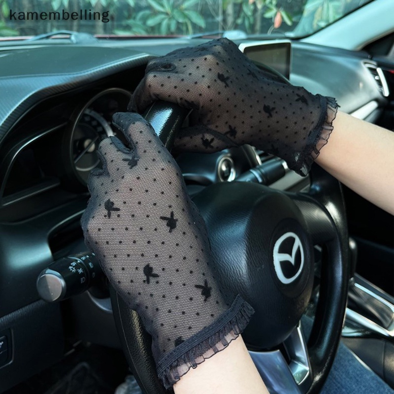 Găng Tay Lái Xe Ngắn Mỏng Co Giãn Chống Tia UV Màu Vàng Đen Quyến Rũ Cho Nữ