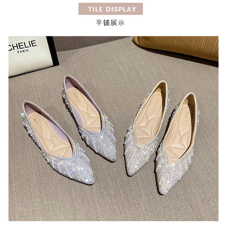 Giày Búp Bê Đế Mềm Mũi Nhọn Đính Đá Thời Trang Mùa Hè Hàn Quốc 2023 AA4225 Cho Nữ