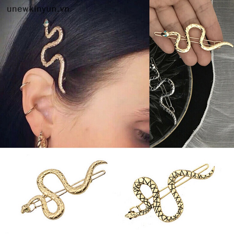 Kẹp Tóc Kim Loại Hình Rắn Màu Vàng Thời Trang Cho Nữ