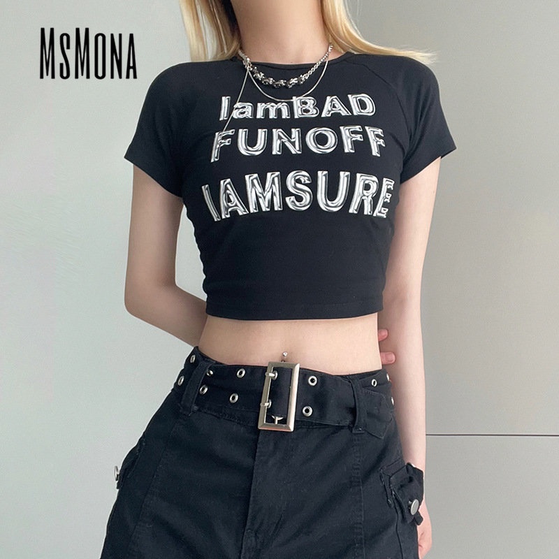 Áo Thun Tay Ngắn Dáng Ôm Màu Trơn In Chữ Thời Trang 2023 Quyến Rũ Cho Nữ