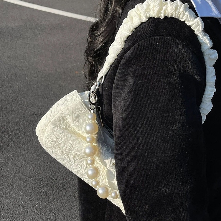 Ielgy Túi Xách Đeo Vai Xếp Ly Đính Nơ Ngọc Trai Siêu Hot Thời Trang Mùa Thu Cho Nữ