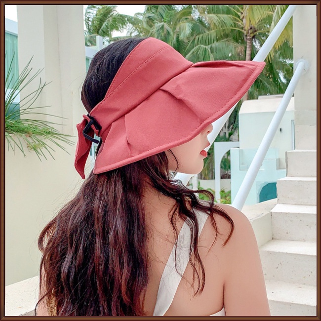 Mũ Rộng Vành Chống Nắng Tia Uv Thiết Kế Hở Chóp Đính Nơ Thời Trang Đi Biển Mùa Hè Cho Nữ