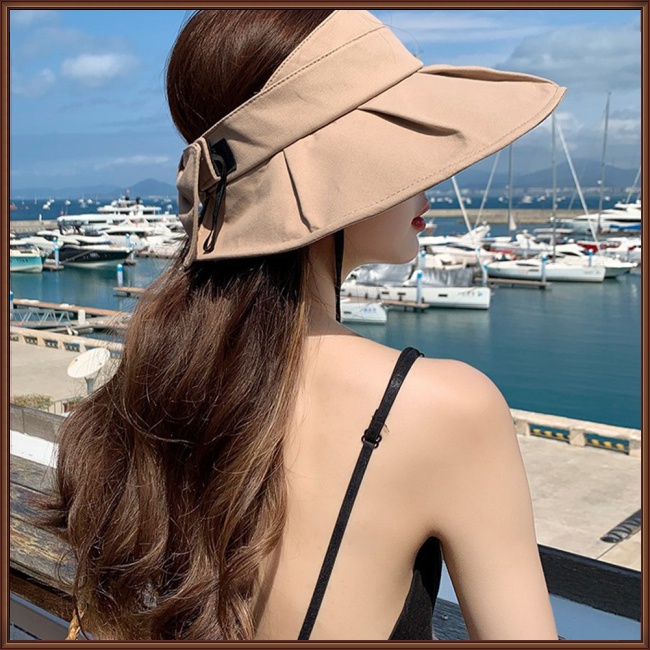 Mũ Rộng Vành Chống Nắng Tia Uv Thiết Kế Hở Chóp Đính Nơ Thời Trang Đi Biển Mùa Hè Cho Nữ