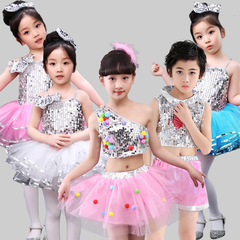 Trang Phục Biểu Diễn Nhảy Múa Đính Kim Sa Lấp Lánh Dành Cho Trẻ Mẫu Giáo