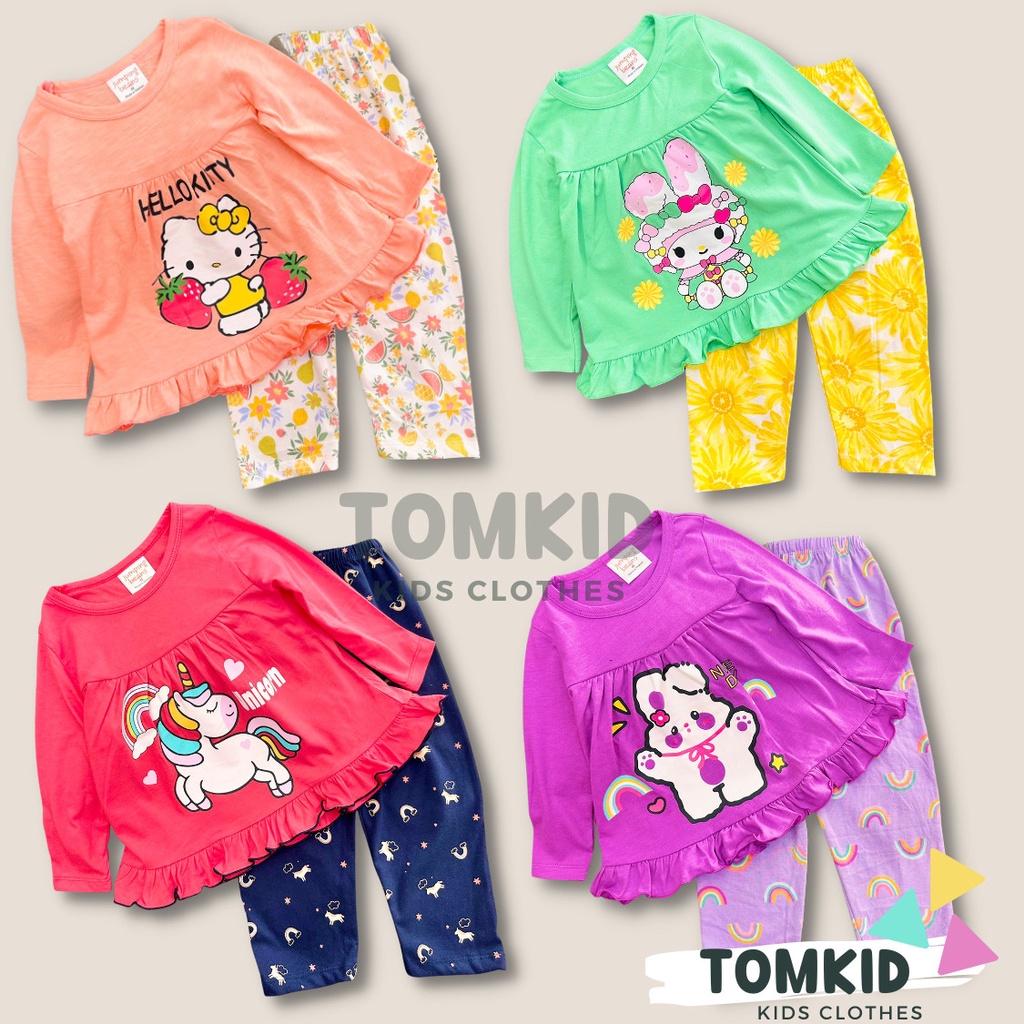 Đồ ngủ cho bé gái, đồ bộ dài tay bé gái chất cotton xuất  chính phẩm mềm mịn không nhão vải 10-40kg Tomkids