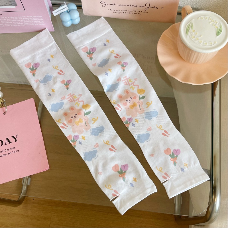 Găng Tay Chống Nắng Bằng Lụa Lạnh Họa Tiết Hoạt Hình Phong Cách Hàn Quốc Cho Nữ