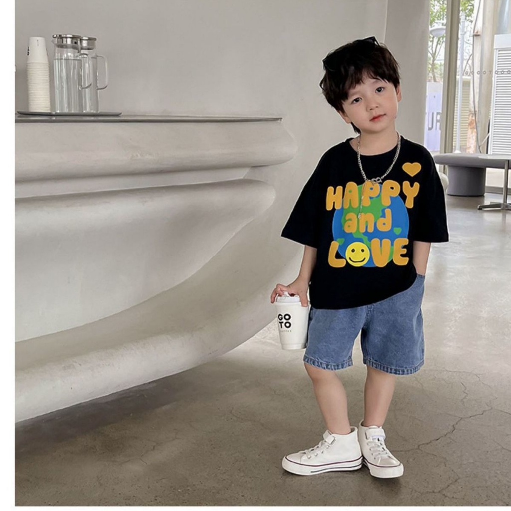 Áo Thun Cotton Ngắn Tay Cổ Tròn In Họa Tiết Hoạt Hình Thời Trang Mùa Hè Cho Bé Trai