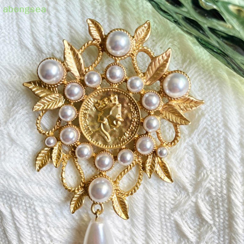 Ghim Cài Áo Hình Giọt Nước Đính Ngọc Trai Giả Màu Vàng Phong Cách Baroque Thời Trang Cho Nữ