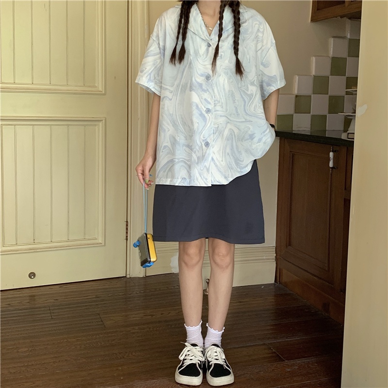 Áo Sơ Mi Tay Ngắn Dáng Rộng Họa Tiết Màu Nhuộm Thời Trang Cá Tính