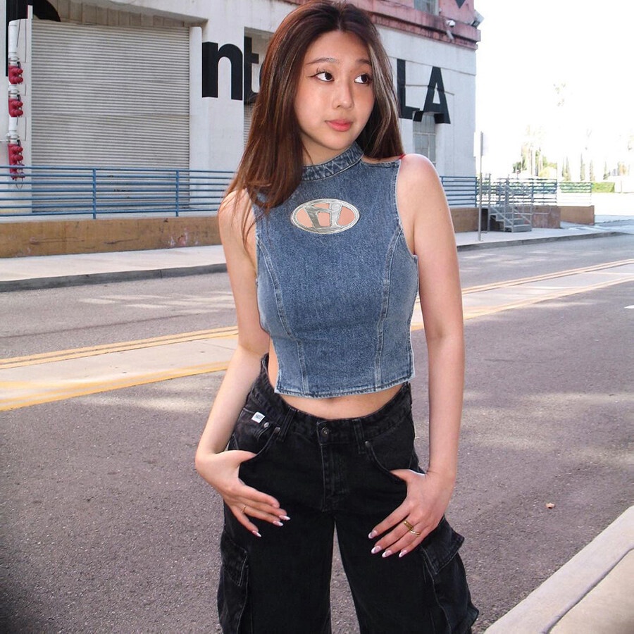 Kliou Áo Hai Dây Denim Mỏng Mùa Hè Y2K Gợi Cảm Hàng Mới 2023