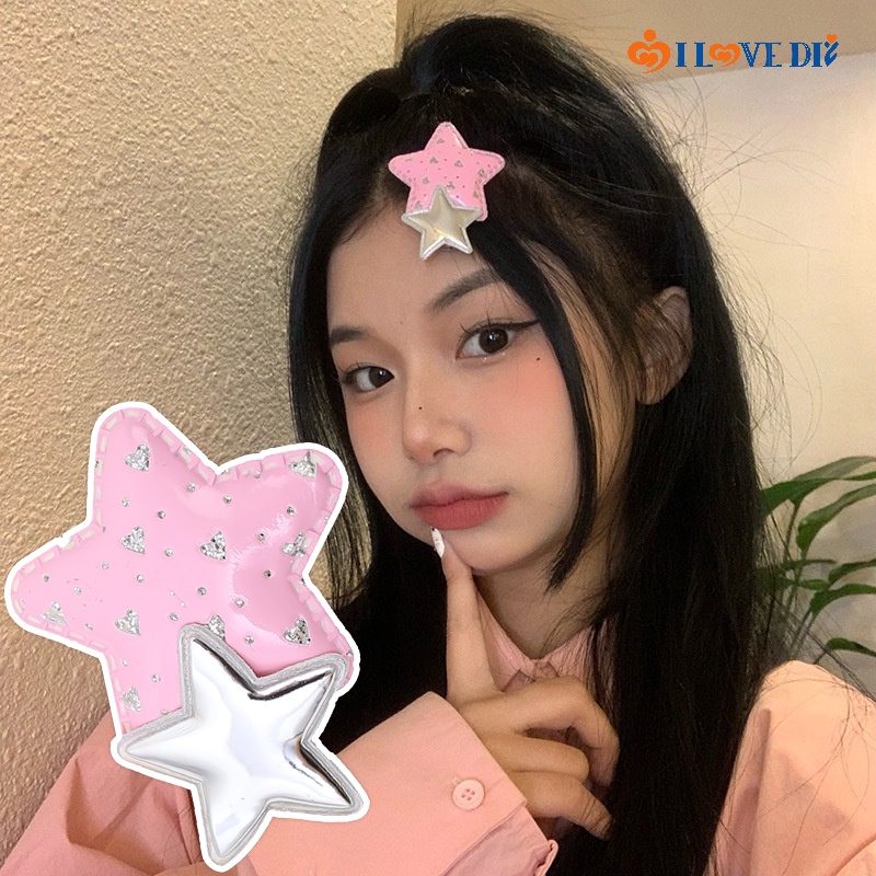 Kẹp Tóc Kim Loại Hình Ngôi Sao Năm Cánh / Y2K Thời Trang Hàn Quốc Cho Nữ
