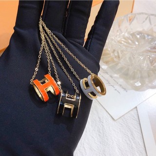 Vòng cổ choker bằng thép titan mặt chữ hermes thời trang cho nam nữ