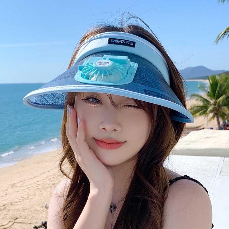 Mũ Chống Nắng Mùa Hè Kiểu Ngôi Sao Lớn Hở Chóp Có Quạt Sạc USB Thời Trang Cho Nữ