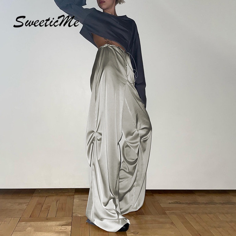 Quần Dài Lưng Vừa Màu Trơn Thời Trang Đường Phố 2023 Cho Nữ