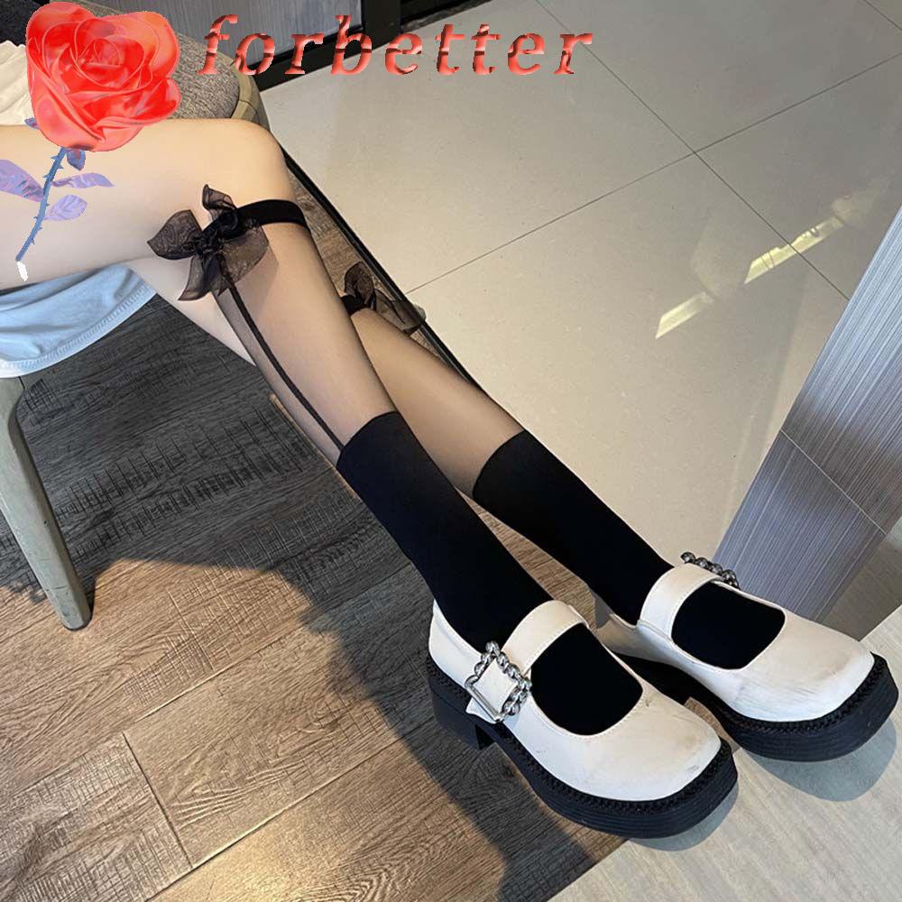 Vớ Dài Qua Gối Phối Ren Mỏng Đính Nơ Phong Cách Lolita Cổ Điển Cho Nữ