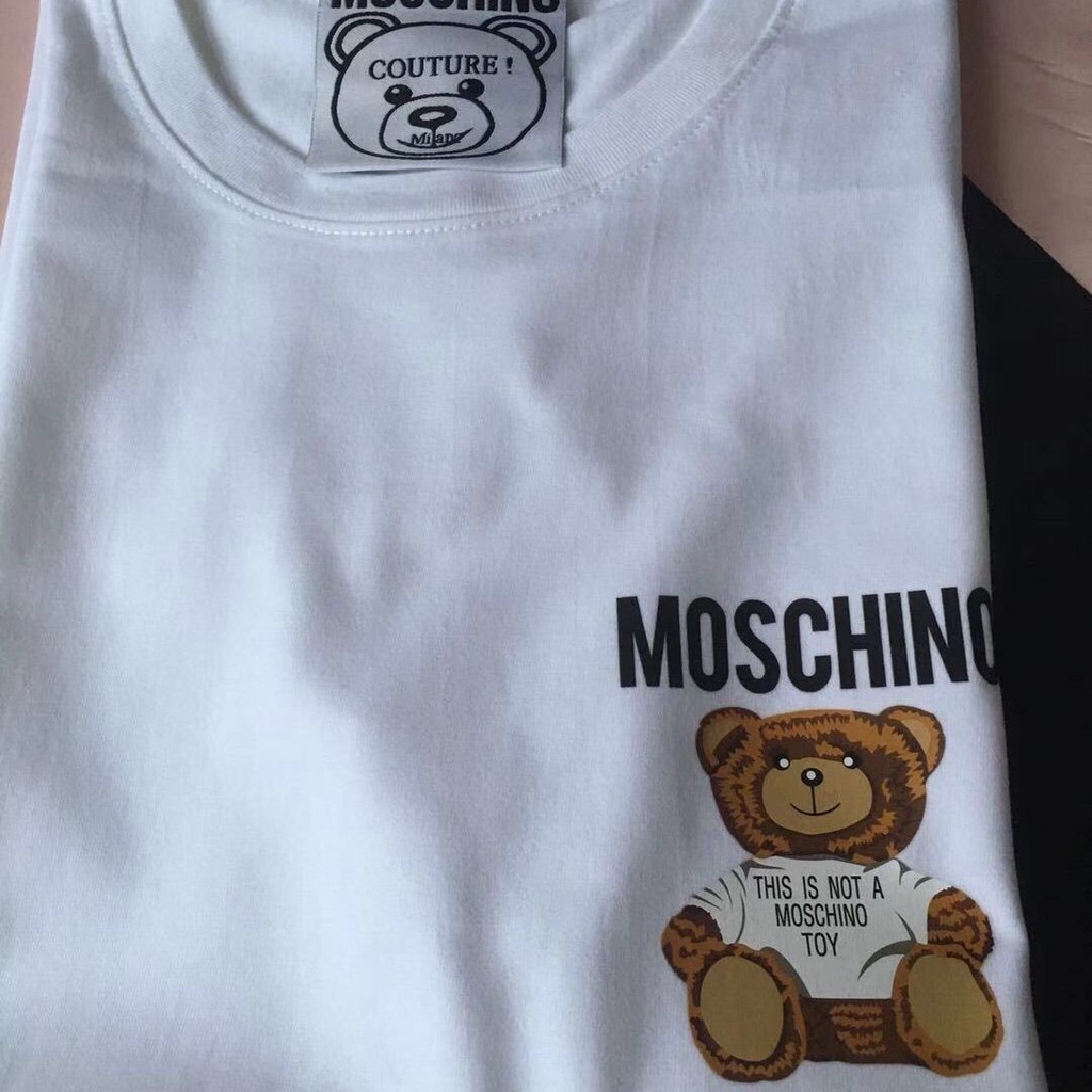 Áo Thun Cotton Ngắn Tay Cổ Tròn In Hình Gấu Moschin Thời Trang Cho Nam Nữ Size XS-3XL