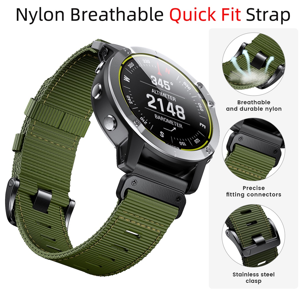 Dây Đeo Nylon 22mm 26mm Thoáng Khí Thay Thế Cho Garmin Fenix 7 7X 6 6X Pro 5 5X Plus 3 3HR 2 Forerunner 965 955 945 935