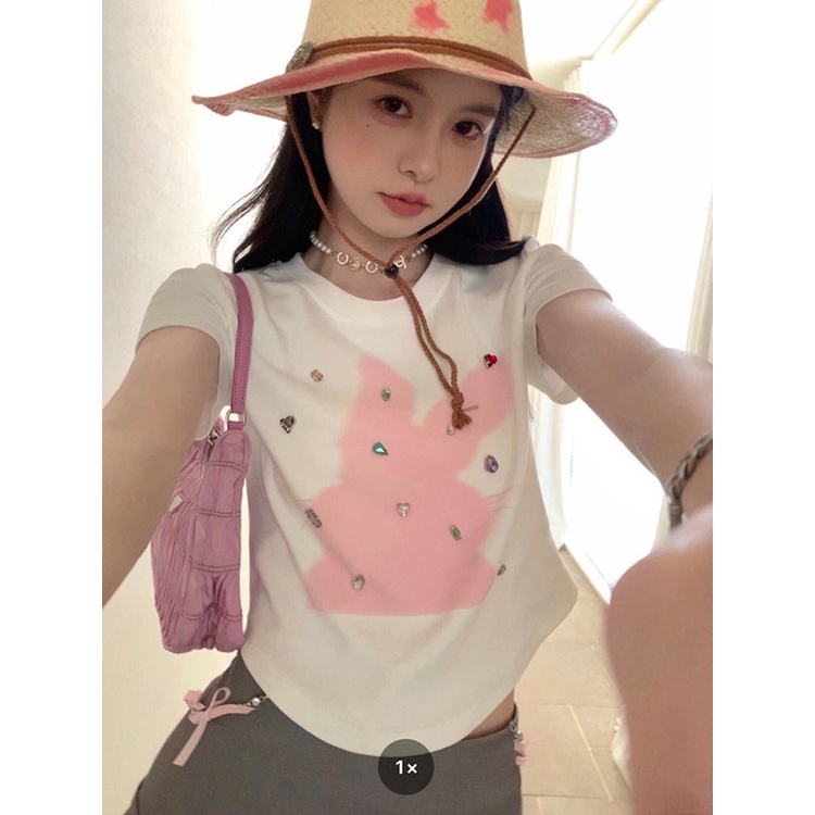 Áo Thun Tay Ngắn In Hình Thỏ Thời Trang Mùa Hè 2023 Cho Nữ