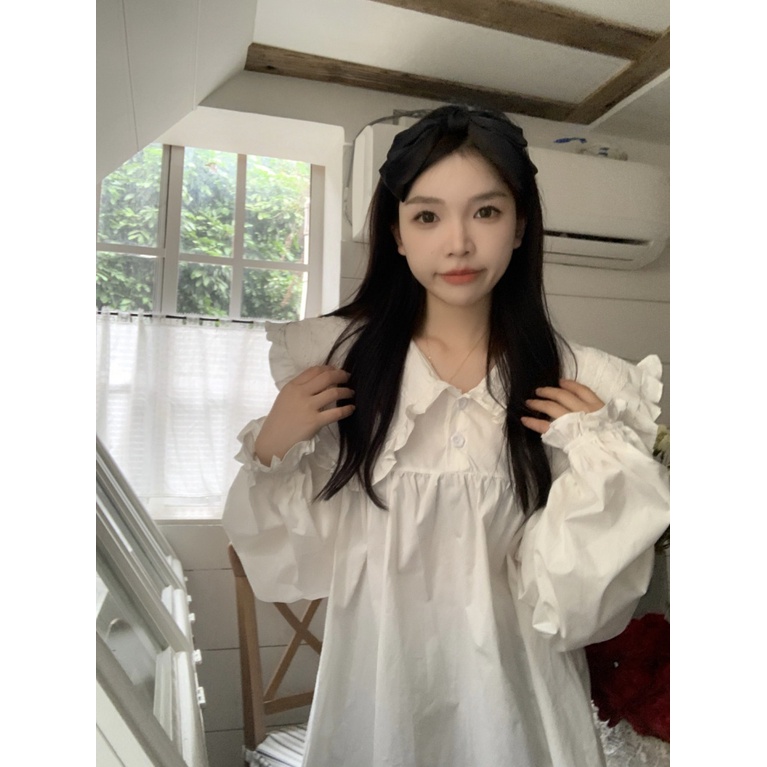 [F &amp; X] Áo Sơ Mi Chống Nắng Dáng Rộng Cổ Búp Bê Màu Hồng Phong Cách Mới Thời Trang Xuân Hè 2023