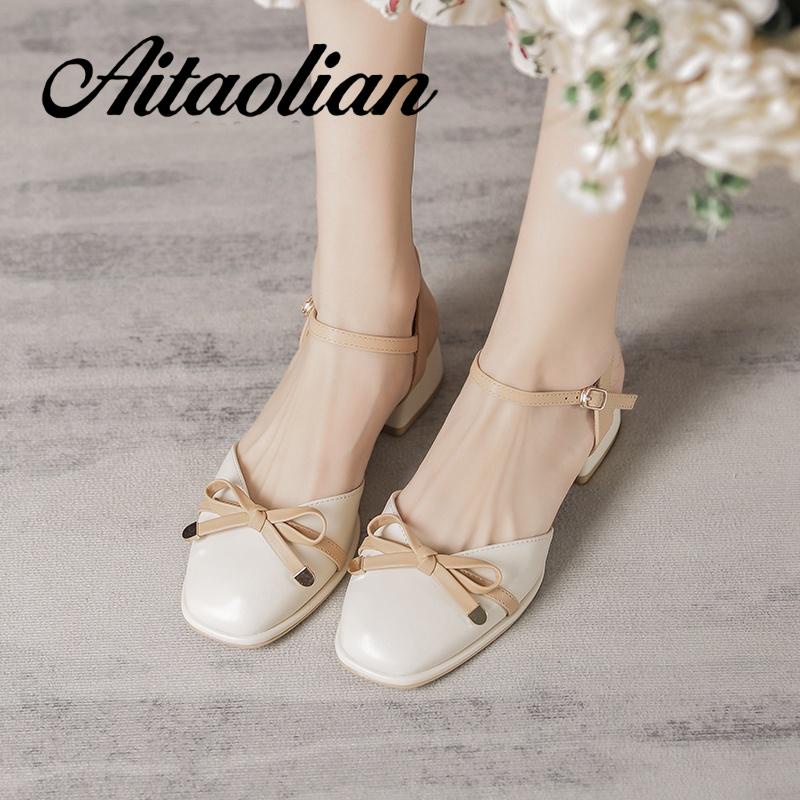 Giày Cao Gót Da Mềm 3.5Cm Thắt Nơ Đính Ngọc Trai Thời Trang Cho Nữ