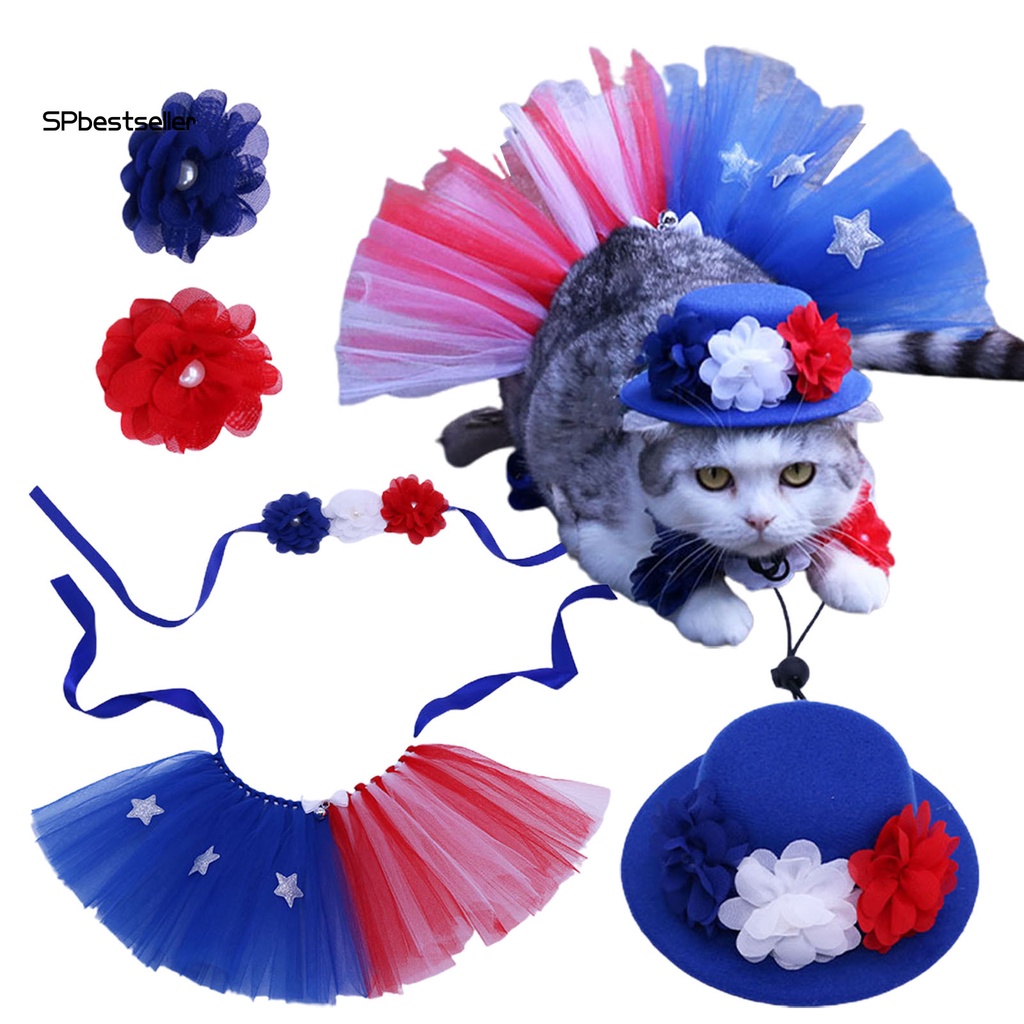 Spbestsellwr Patriotic Bộ Trang Phục Gồm Áo Lưới Tutu Mềm Mại Kèm Nón Độc Lập Ngày Độc Lập Cho Thú Cưng