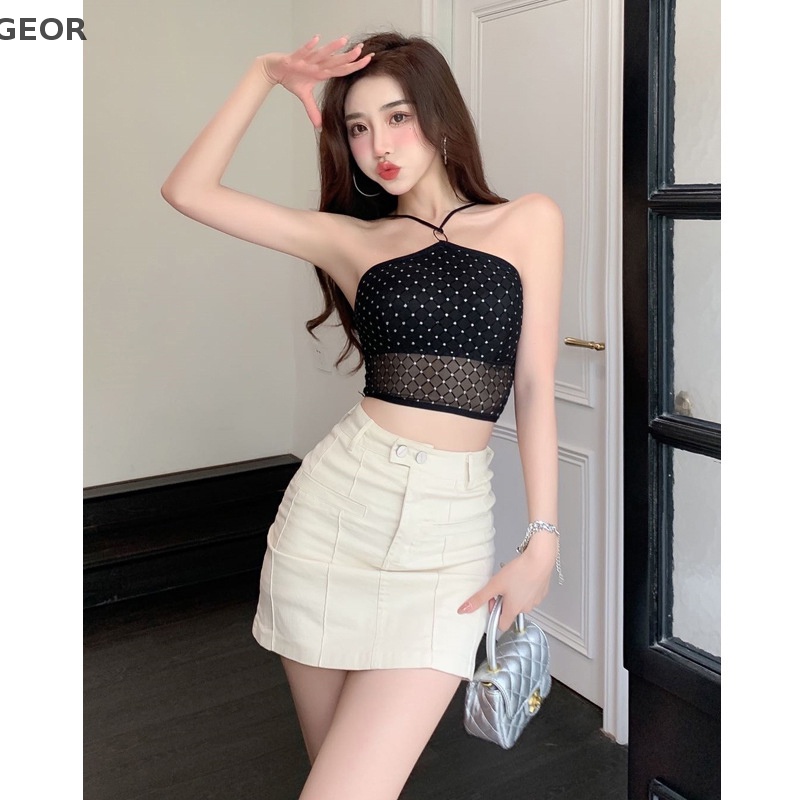 Áo Hai Dây Mỏng Màu Trơn Đính Đá Thời Trang Mùa Hè Quyến Rũ Cho Nữ