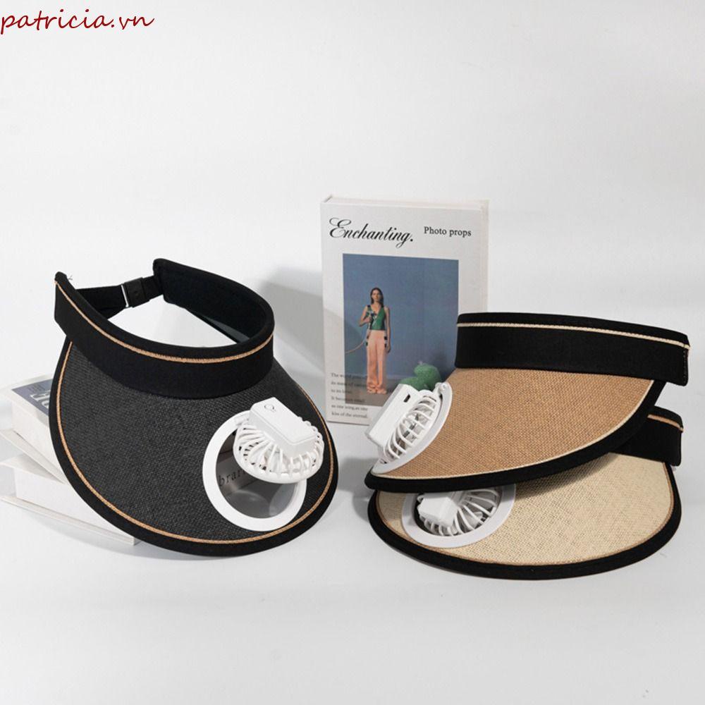 Mũ Cói Rộng Vành Chống Nắng Tia UV 3 Tốc Độ Kèm Quạt Sạc USB Tiện Dụng Thời Trang Đi Biển Xinh Xắn