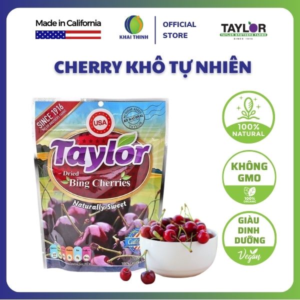 Anh Đào Cherry Khô Hữu Cơ Tự Nhiên Taylor Dried Bing cherries Không Đường Ăn Kiêng Giảm Cân 170gr