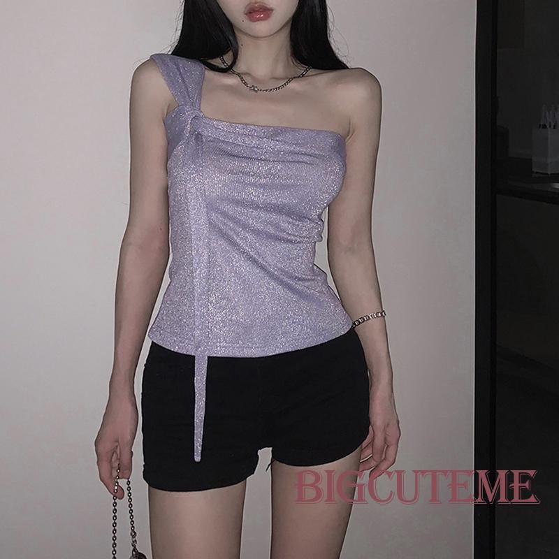 Áo Tank Top Một Dây Sáng Bóng Thời Trang Mùa Hè Cá Tính Cho Nữ