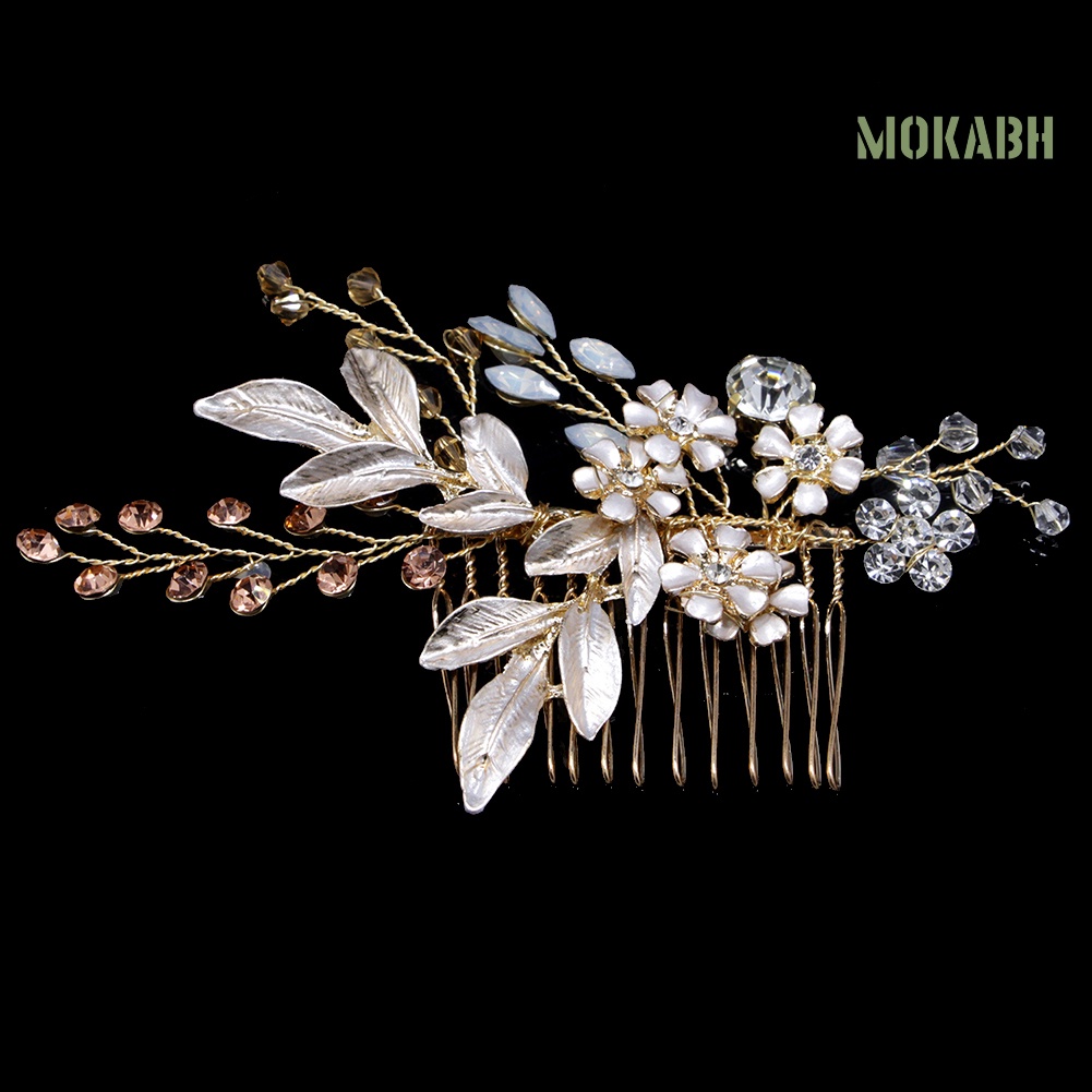 Lược Cài Tóc Họa Tiết Hoa Đính Đá Thanh Lịch Dùng Cho Cô Dâu Trong Tiệc Cưới